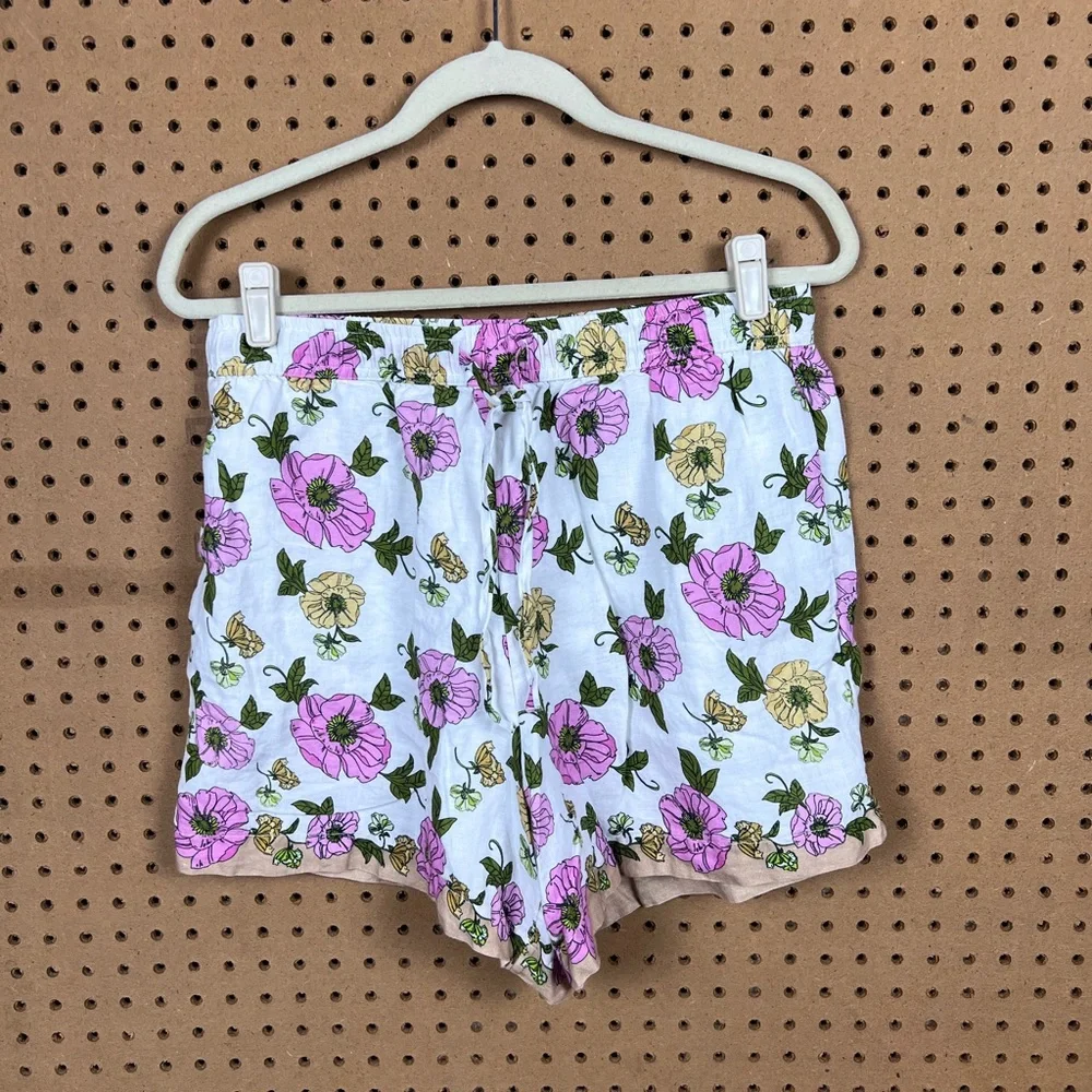 Vineyard Vines Linen Shorts with Pink and Green Floral Pattern Size Medium